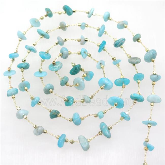 Amazonite chip beads chain, gold plated