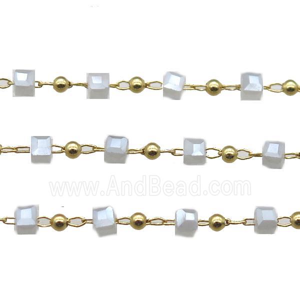 copper chain with crystal glass cube beads, gold plated