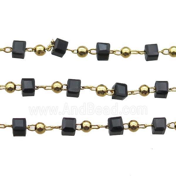 copper chain with black crystal glass cube beads, gold plated