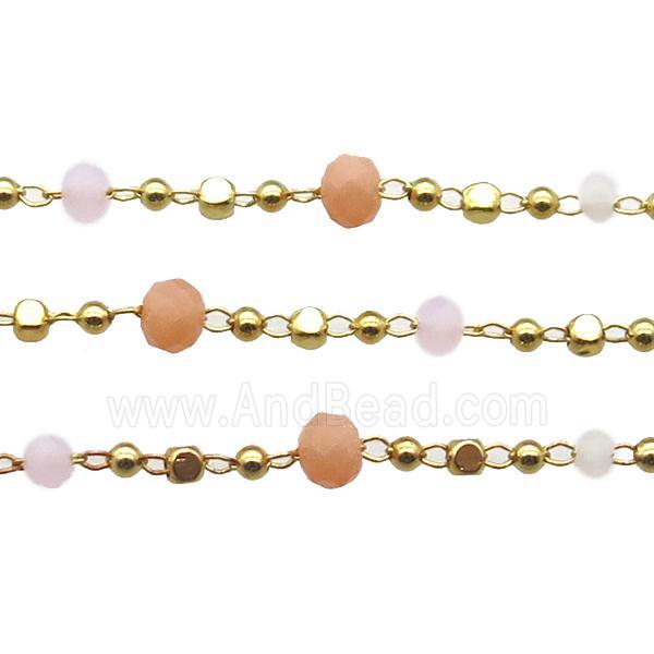 copper chain with crystal glass bead, faceted rondelle, gold plated