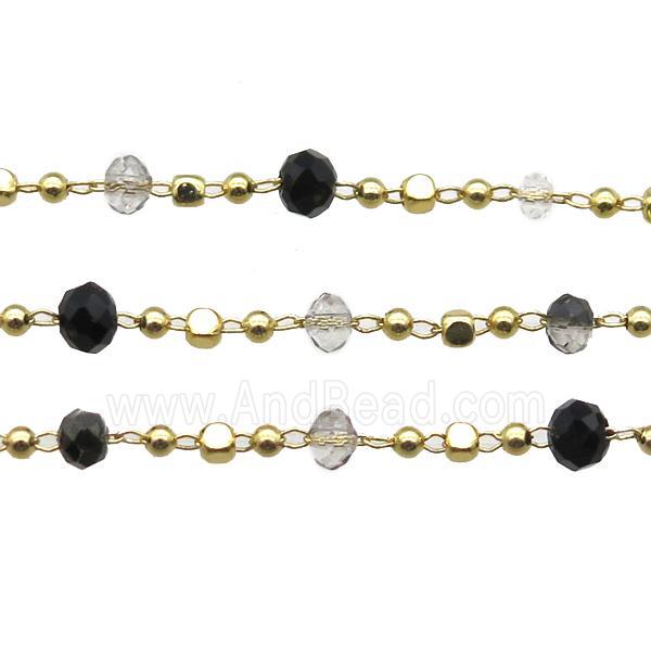 copper chain with crystal glass bead, faceted rondelle, gold plated