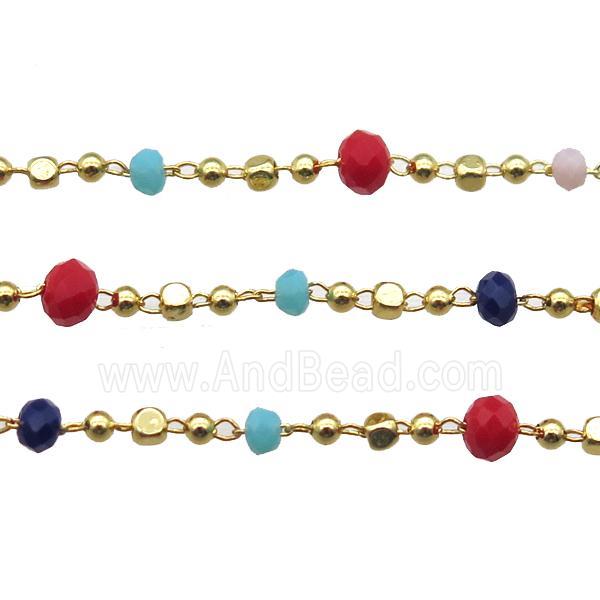 copper chain with crystal glass bead, faceted rondelle, gold plated