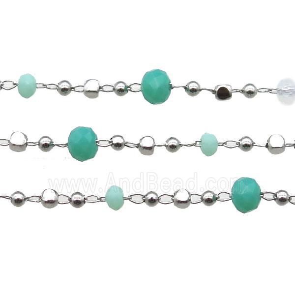 copper chain with crystal glass bead, faceted rondelle, platinum