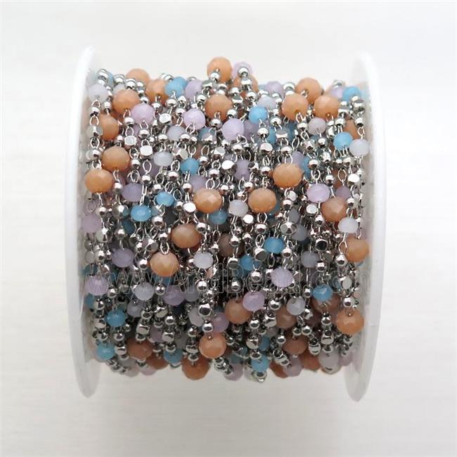 copper chain with crystal glass bead, faceted rondelle, platinum