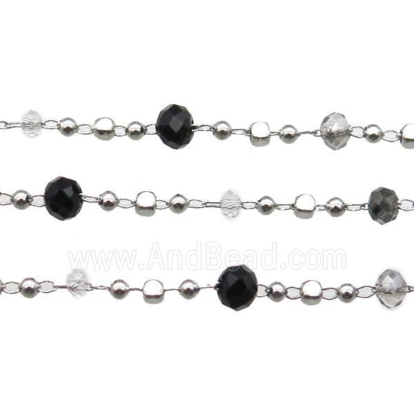 copper chain with crystal glass bead, faceted rondelle, platinum