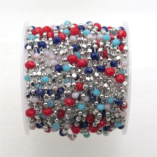 copper chain with crystal glass bead, faceted rondelle, platinum