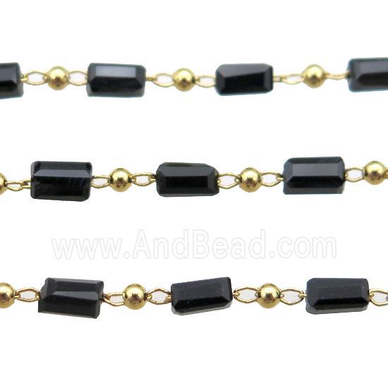 copper chain with black crystal glass beads, tube, gold plated