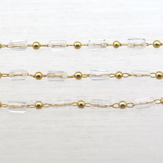 copper chain with crystal glass beads, tube, gold plated