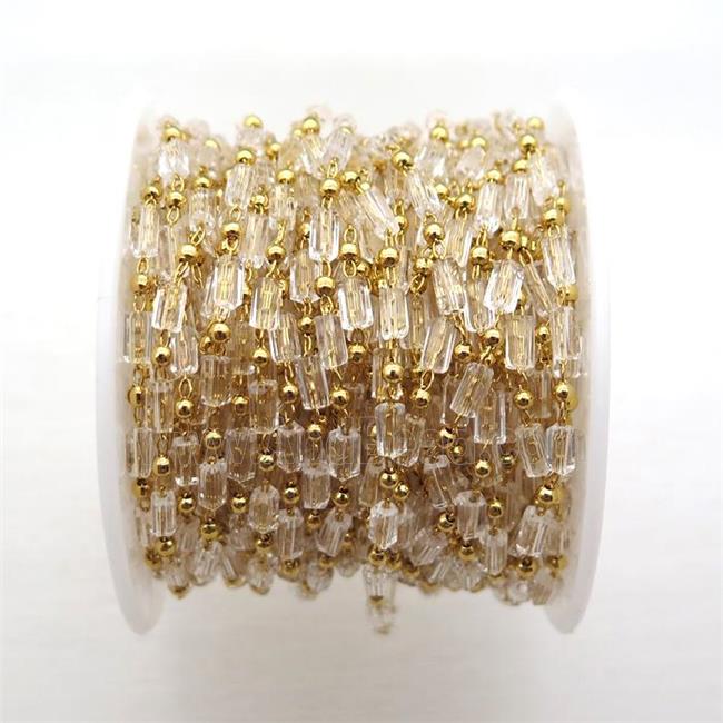 copper chain with crystal glass beads, tube, gold plated