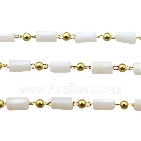 copper chain with crystal glass bead, tube, gold plated