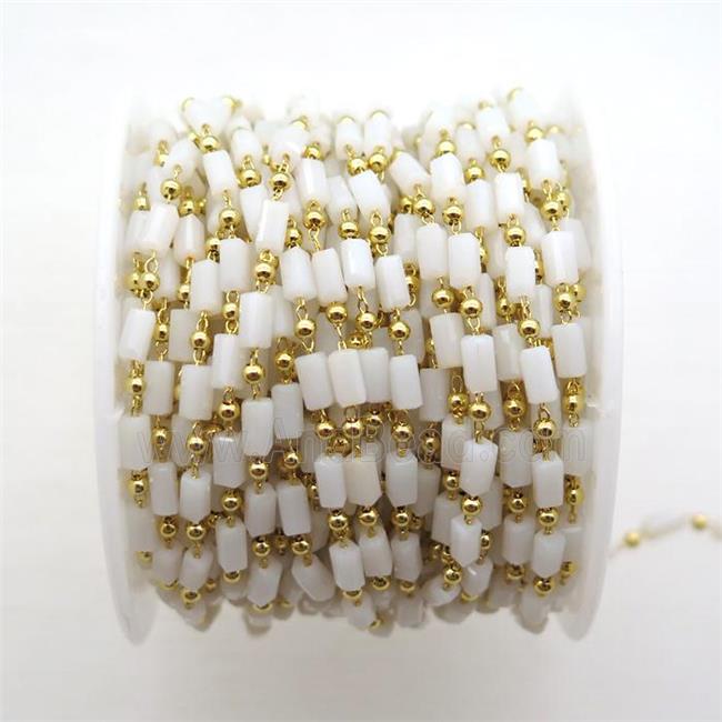 copper chain with crystal glass bead, tube, gold plated
