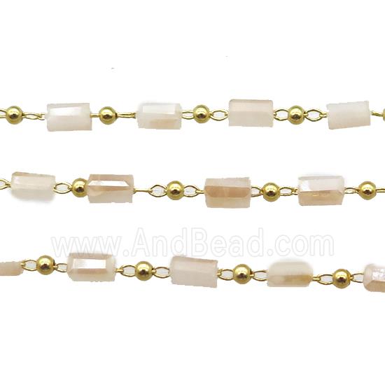 copper chain with crystal glass bead, tube, gold plated