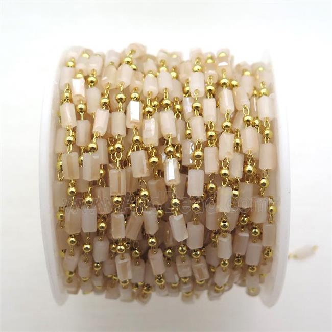 copper chain with crystal glass bead, tube, gold plated