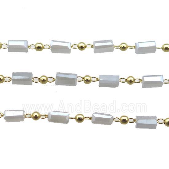 copper chain with crystal glass bead, tube, gold plated