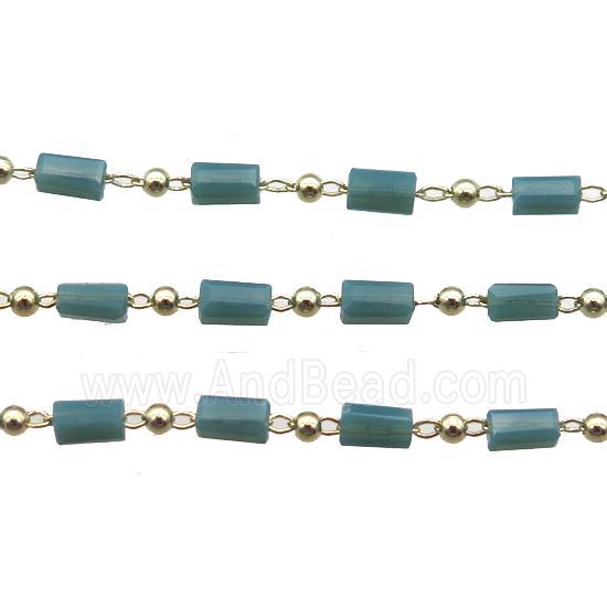 copper chain with crystal glass bead, tube, gold plated