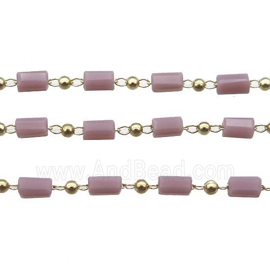 copper chain with crystal glass bead, tube, gold plated