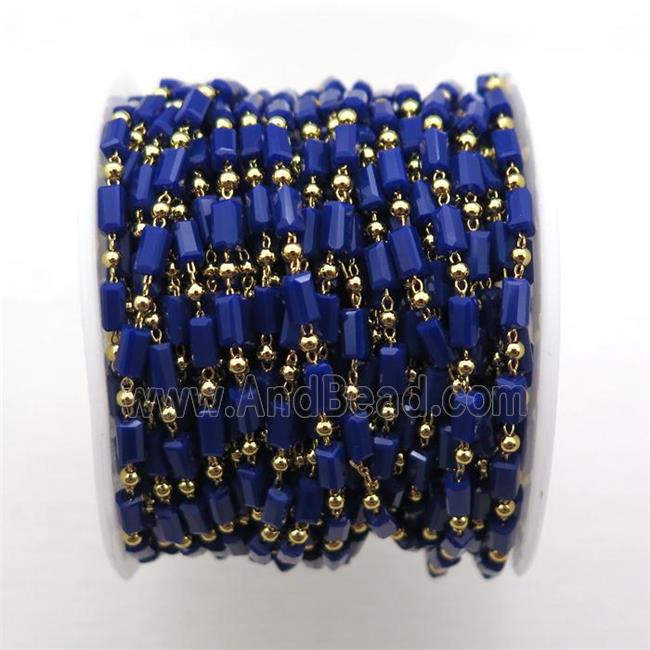 copper chain with crystal glass bead, tube, gold plated