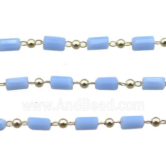copper chain with crystal glass bead, tube, gold plated