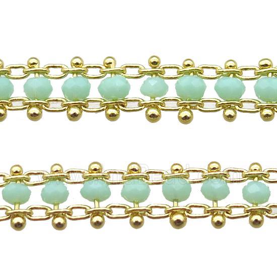 copper chain with crystal glass bead, tube, gold plated
