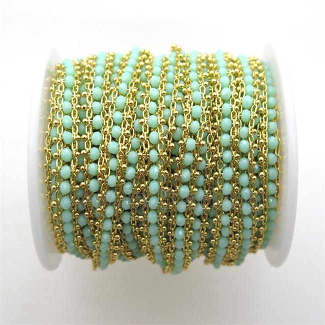 copper chain with crystal glass bead, tube, gold plated