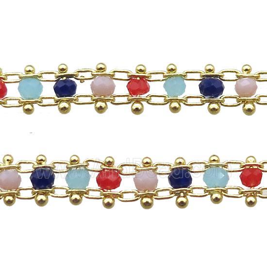 copper chain with crystal glass beads, tube, gold plated
