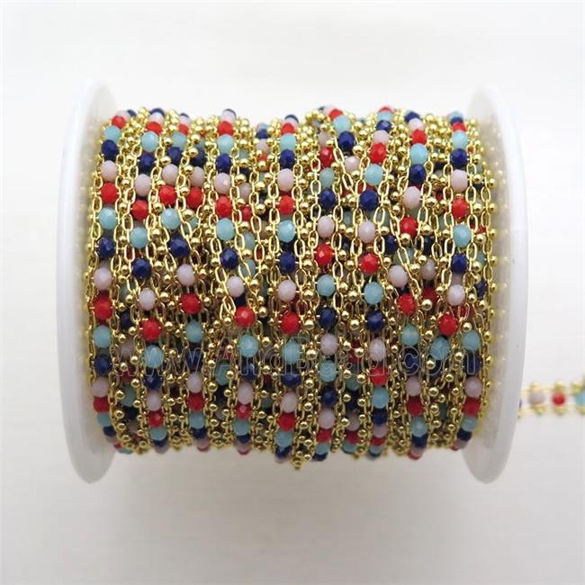 copper chain with crystal glass beads, tube, gold plated