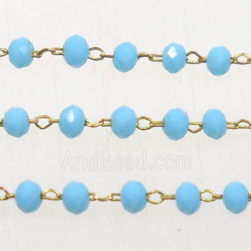 copper chain with aqua rondelle Chinese Crystal Glass beads