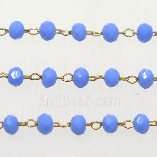 copper chain with blue rondelle Chinese Crystal Glass beads