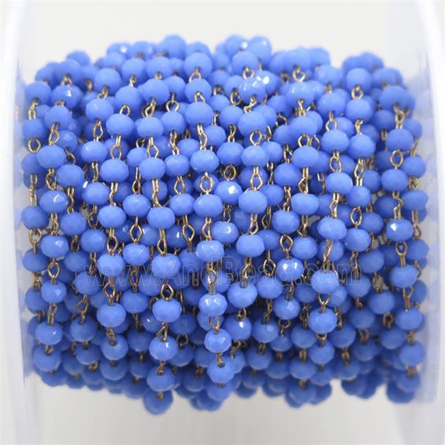 copper chain with blue rondelle Chinese Crystal Glass beads