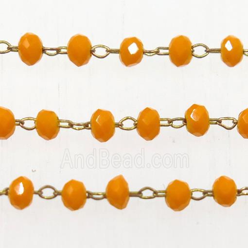 copper chain with orange rondelle Chinese Crystal Glass beads