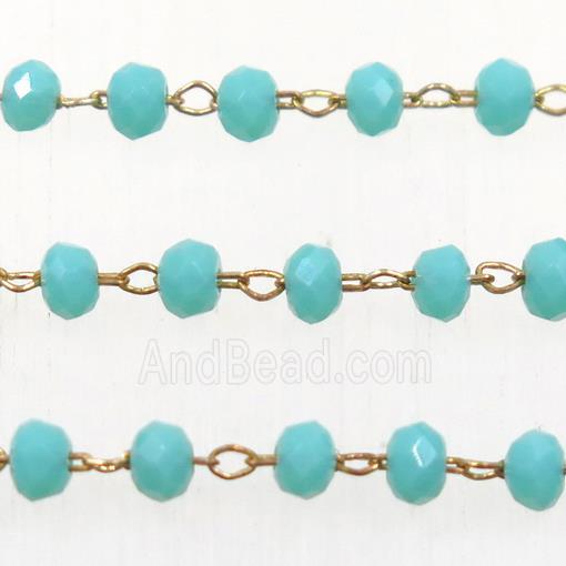 copper chain with green rondelle Chinese Crystal Glass beads