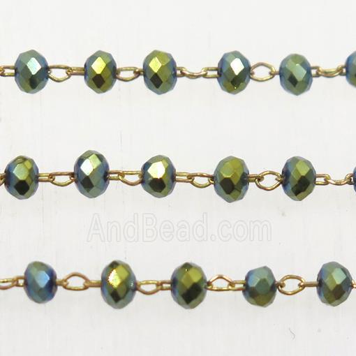 copper chain with green rondelle Chinese Crystal Glass beads