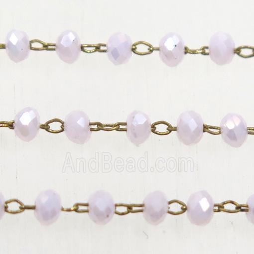 brass chain with pink Chinese Crystal Glass rondelle beads