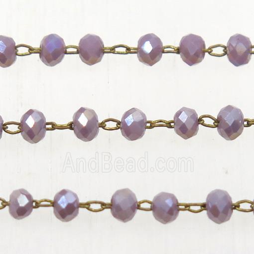 brass chain with purple Chinese Crystal Glass rondelle beads