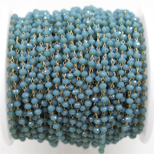 brass chain with peacock green Chinese Crystal Glass rondelle beads