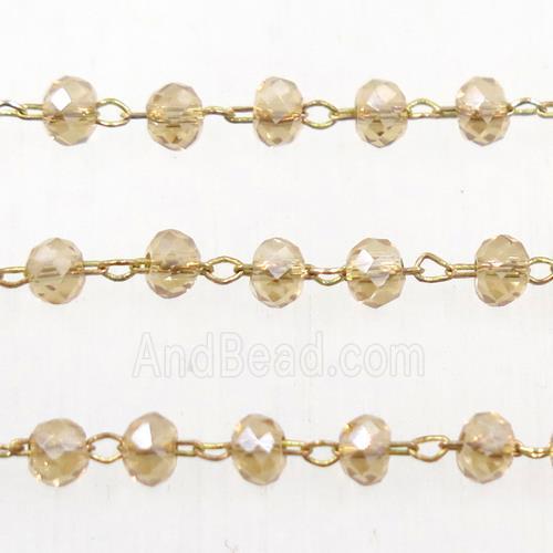 brass chain with gold champagne Chinese Crystal Glass rondelle beads
