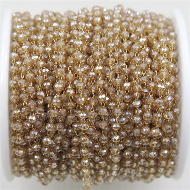 brass chain with gold champagne Chinese Crystal Glass rondelle beads
