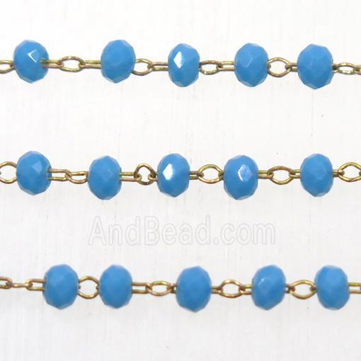 copper chain with blue rondelle Chinese crystal glass bead