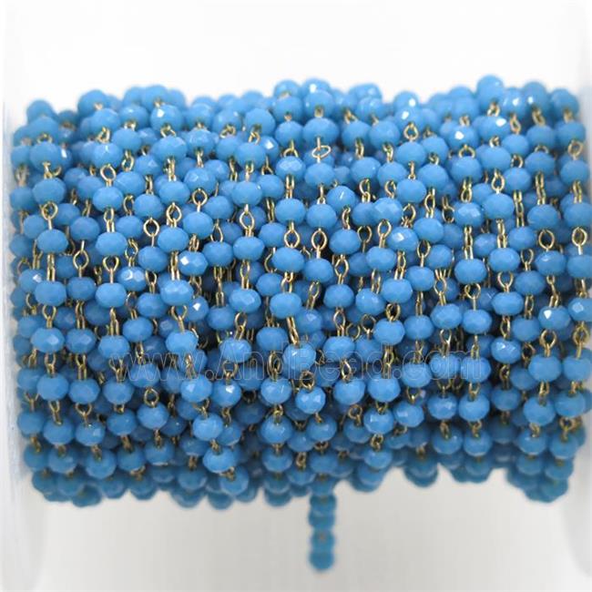 copper chain with blue rondelle Chinese crystal glass bead
