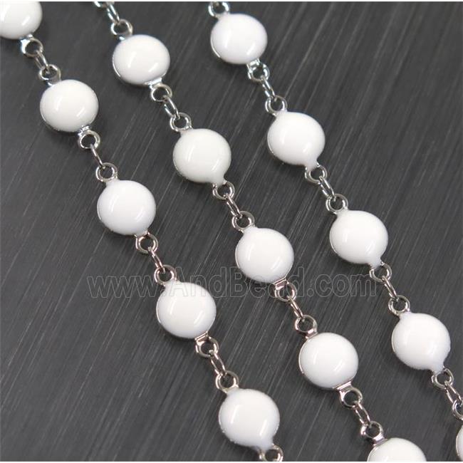 Copper Chain White Enamel Circle Platinum Plated