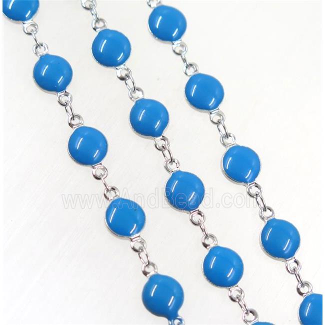 Copper Chain Blue Enamel Circle Platinum Plated