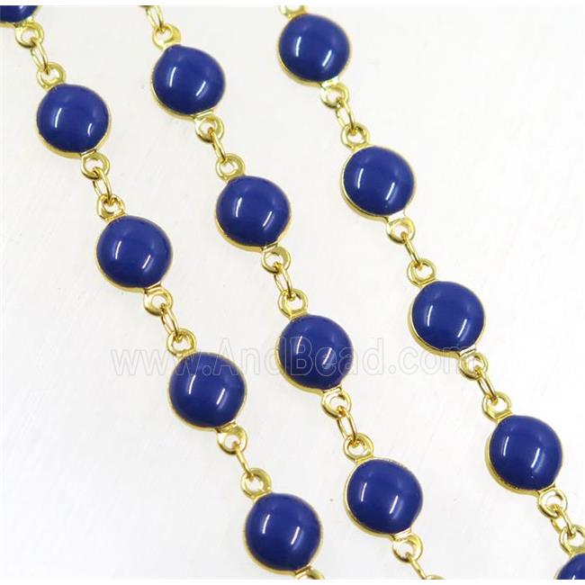 Copper Chain Blue Enamel Circle Gold Plated