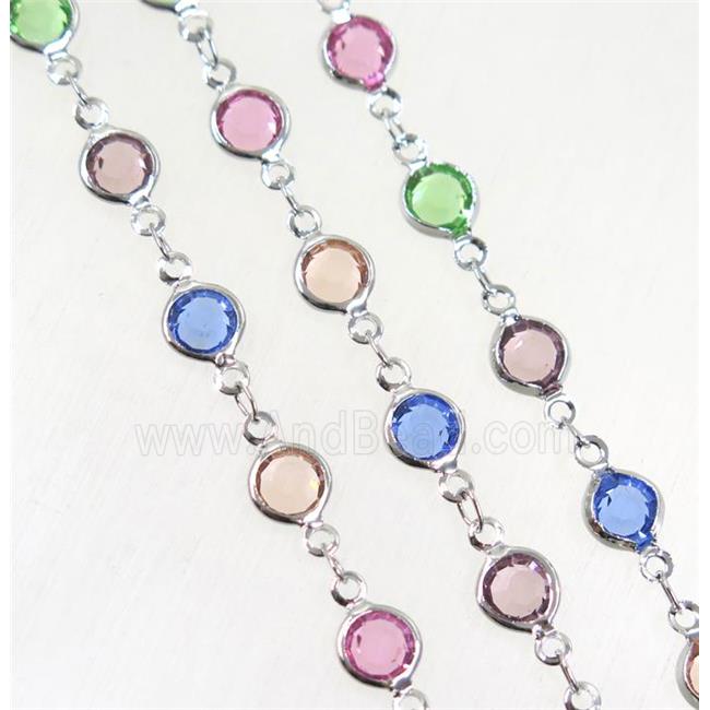 Copper Chain Pave Crystal Glass Multicolor Circle Platinum Plated