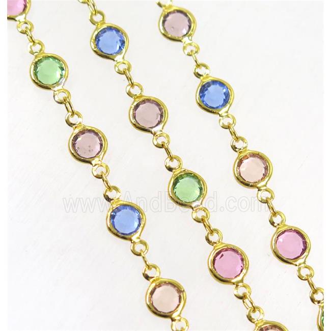 Copper Chain Pave Crystal Glass Multicolor Circle Gold Plated