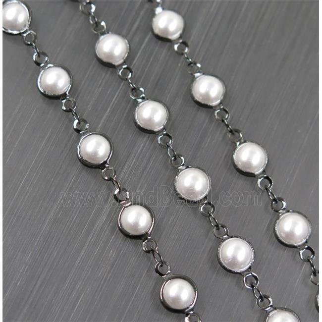 Copper Chain With White Pearlized Glass Black Plated