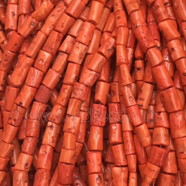 red Coral beads, tube