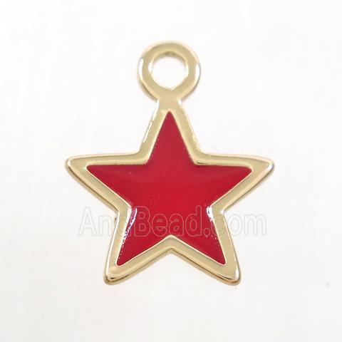 copper star pendant, red enamel, gold plated