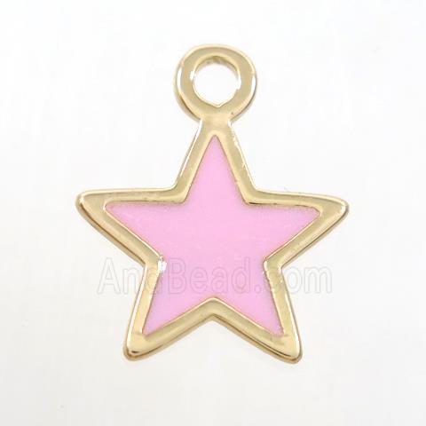 copper star pendant, pink enamel, gold plated