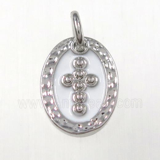 copper oval cross pendants, enamel, platinum plated