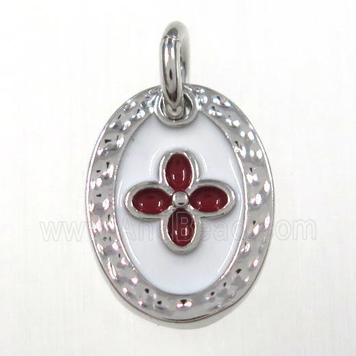 copper oval clover pendants, enamel, platinum plated